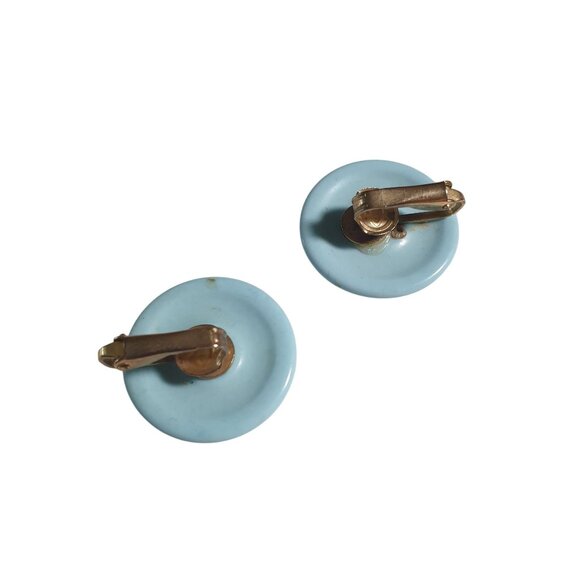 Vintage Light Baby Blue Clip On Earrings Round Retro Style Jewelry Mom Gift - Picture 2 of 4
